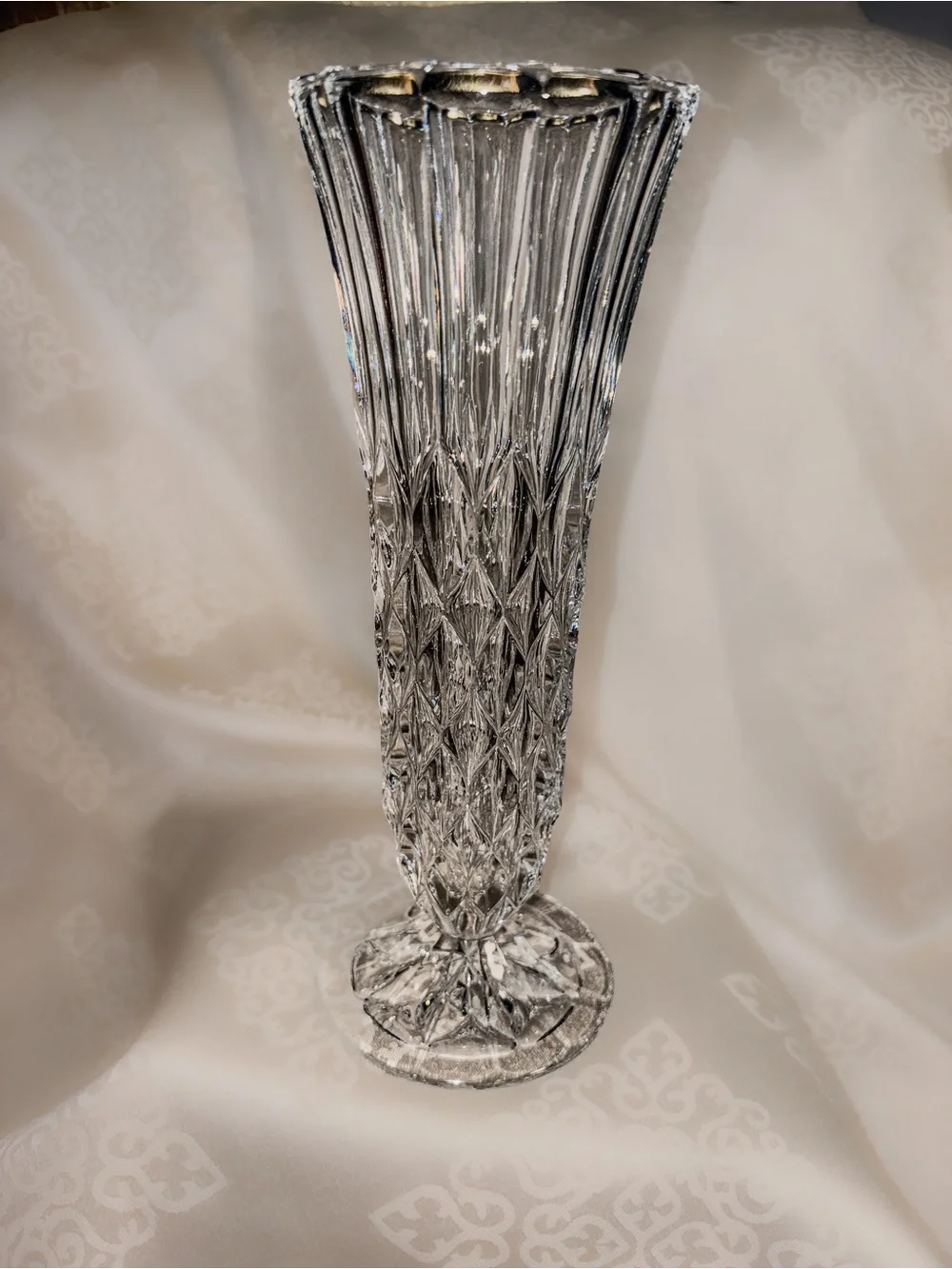 Vintage Heavy Lead Crystal Vase | Elegant 10” Cut Crystal Trumpet Vase